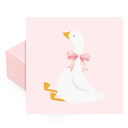 FYSUIMU 50 Pcs One Silly Goose Paper Napkins Pink Bow Goose Disposable Napkins Cute Luncheon Dinner Napkin for Birthday Baby Shower Party Table Supplies | Amazon (US)