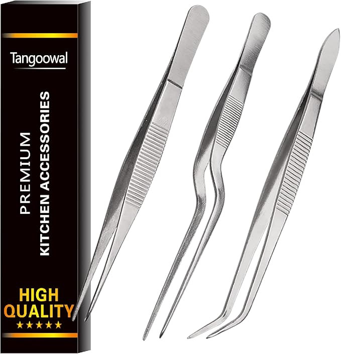 Tangoowal Kitchen Cooking Tweezers Culinary,3 Piece Set Stainless Steel Tweezer Precision Tongs O... | Amazon (US)