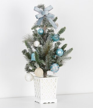 Blue Christmas Collection Pre-Lit 2-ft. Flocked Tree in Lattice Pot | Dillard's