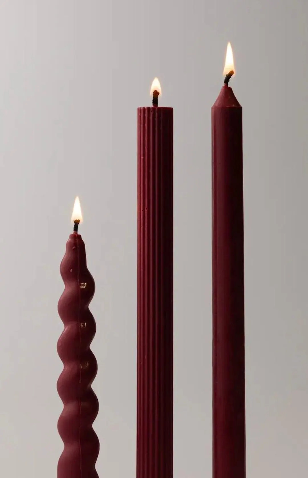 Handmade Soy Wax Taper Candles – Set of 3 | Burgundy, Ribbed, Classic | Deep Red Unscented Dinn... | Etsy (US)