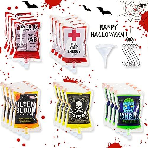 MAIAGO 20 Pack Halloween Blood Bags, 8.5 FL Oz Reusable Blood Cups Containers with 1 Funnel & 5 S... | Amazon (US)