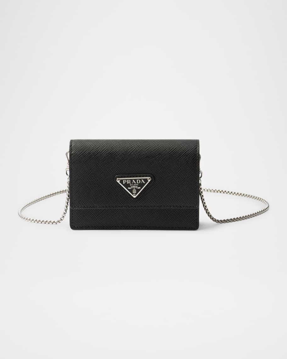 Prada Saffiano Leather Card Holder with Shoulder Strap | Neiman Marcus