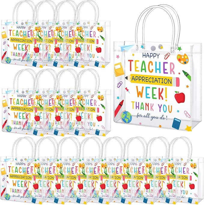 Sweetude 24 Pcs Teacher Appreciation Week PVC Plastic Gift Bags with Handles Back to School Gifts... | Amazon (US)