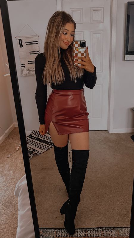 Fall date night outfit, red leather skirt 

#LTKHoliday #LTKshoecrush #LTKstyletip