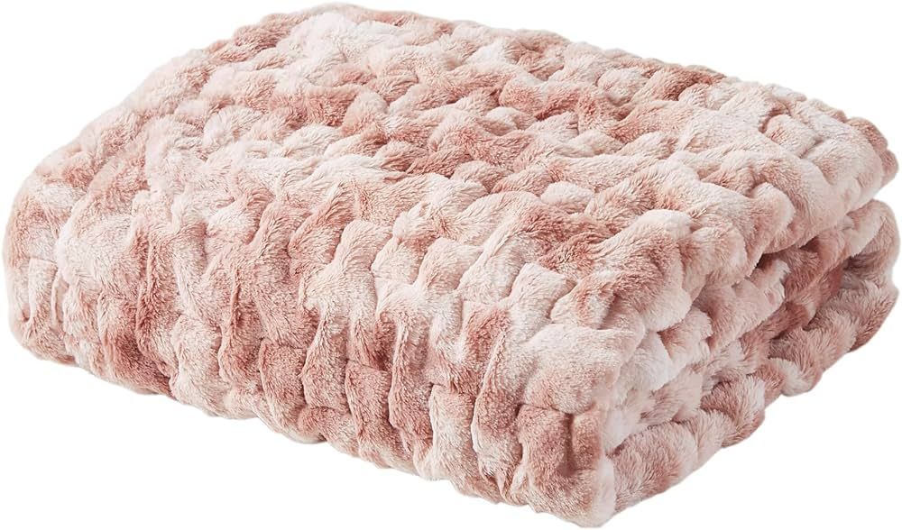 Madison Park Ruched Luxury Throw Premium Soft Cozy Brushed Long Faux Fur For Bed, Couch or Sofa, ... | Amazon (US)