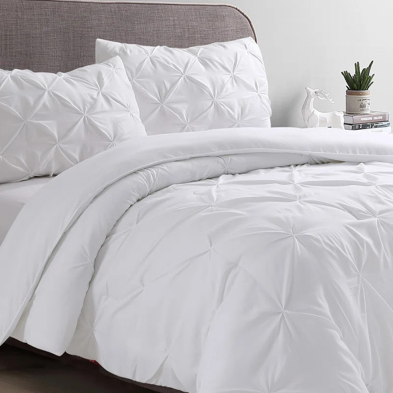 Swift Home Traditional Pintuck Pleat Solid & Stripe Microfiber 3-Piece Comforter Set | Wayfair North America