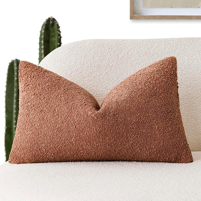 Foindtower Decorative Textured Boucle Throw Pillow Covers Accent Solid Lumbar Pillow Cases Soft C... | Amazon (US)