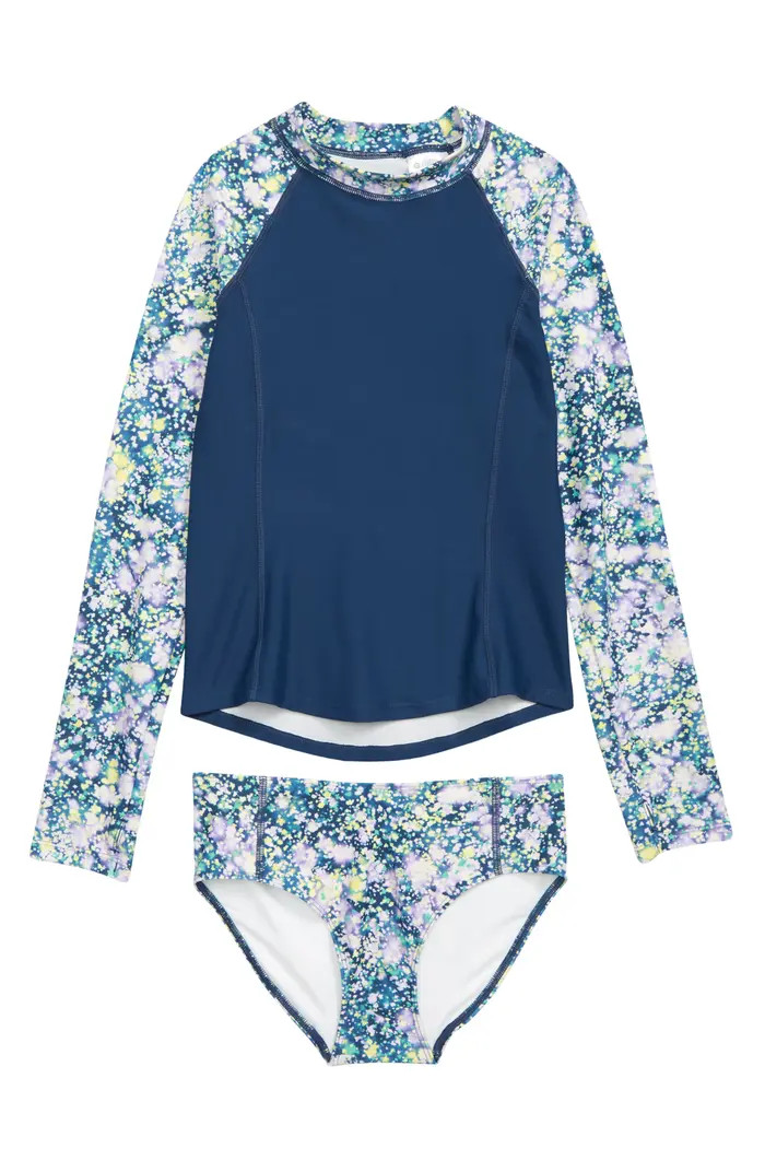 Zella Girl Kids' Wave Two-Piece Rashguard Swimsuit | Nordstrom | Nordstrom