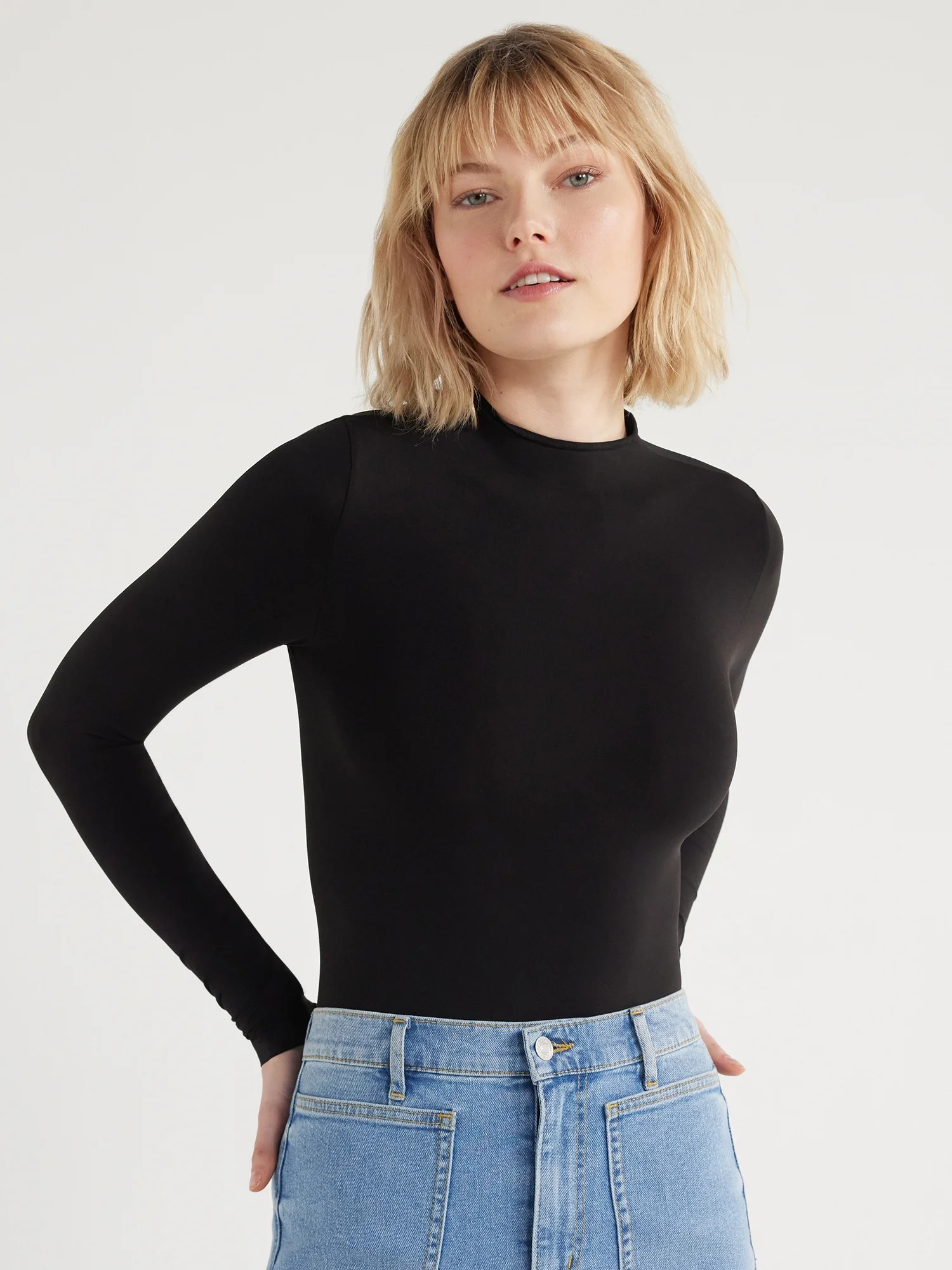 Scoop Women's Seamless Mock Neck Bodysuit with Long Sleeves, Sizes XS-XXL | Walmart (US)