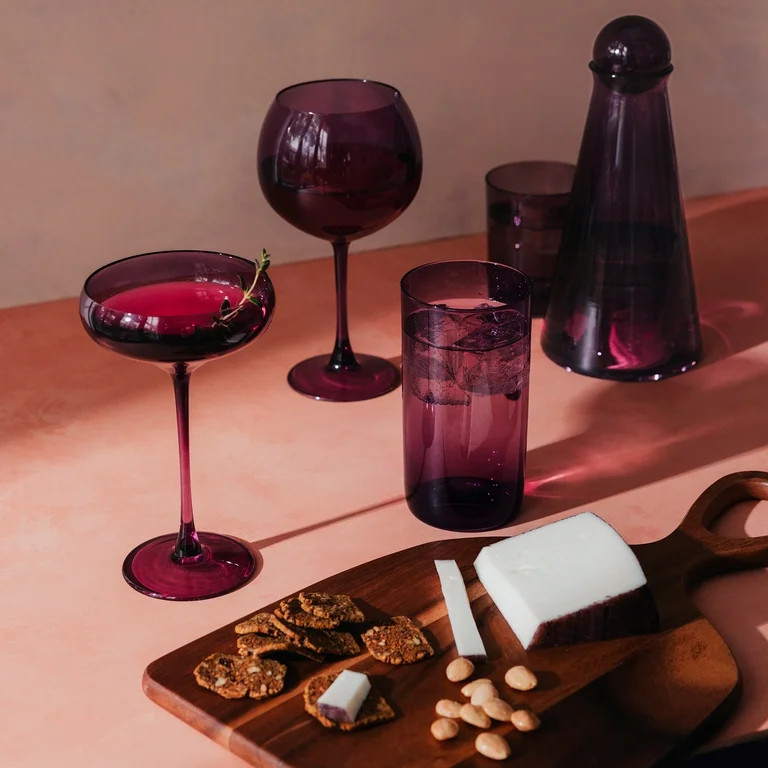 Thyme & Table 12 fl oz Magenta Sphere Drinking Glasses, Set of 4 | Walmart (US)