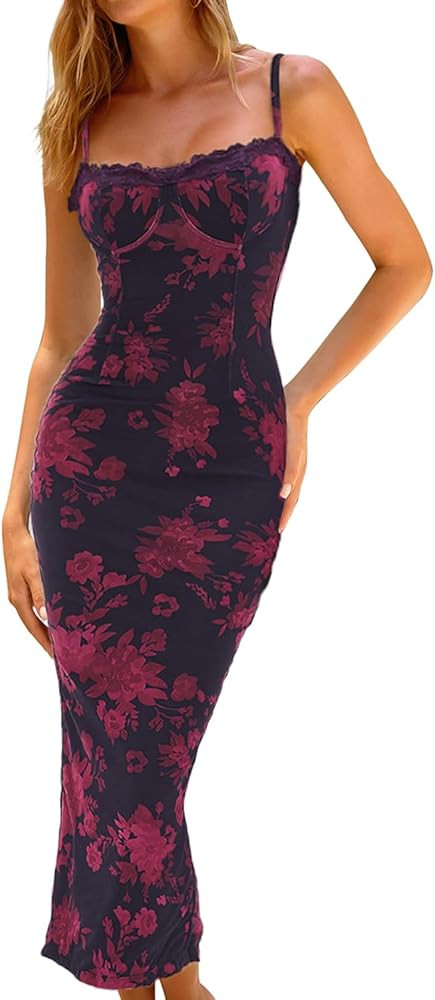 CHYRII Women 2025 Summer Spaghetti Straps Floral Maxi Dress Bodycon Party Wedding Guest Dress | Amazon (US)