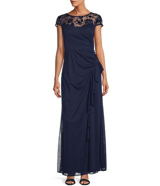 Alex Evenings Short Sleeve Illusion Sweetheart Neck Cascading Ruffle Dress | Dillard's | Dillard's