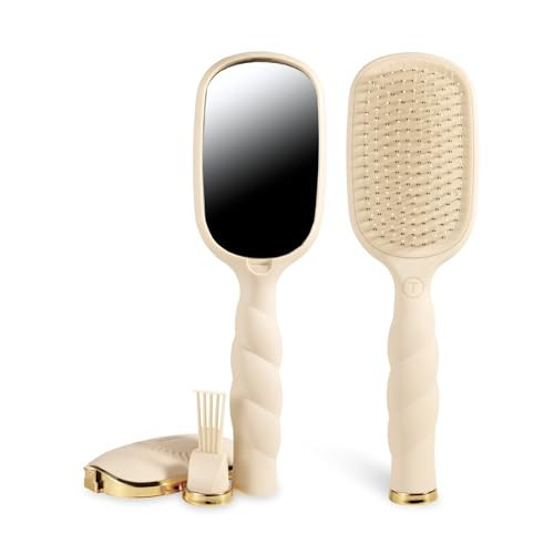 TELETIES - Detangler Hair Brush for Thick Hair - Detangling Paddle Brush - No Pulling/Breakage - Gentle Glide Anti Static Bristles - Built-In Mirror & Storage - Removable Cleaner - Tan | Amazon (US)