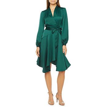 Melonie T Long Sleeve Satin Fit & Flare Dress with Coordinating Face Mask | JCPenney