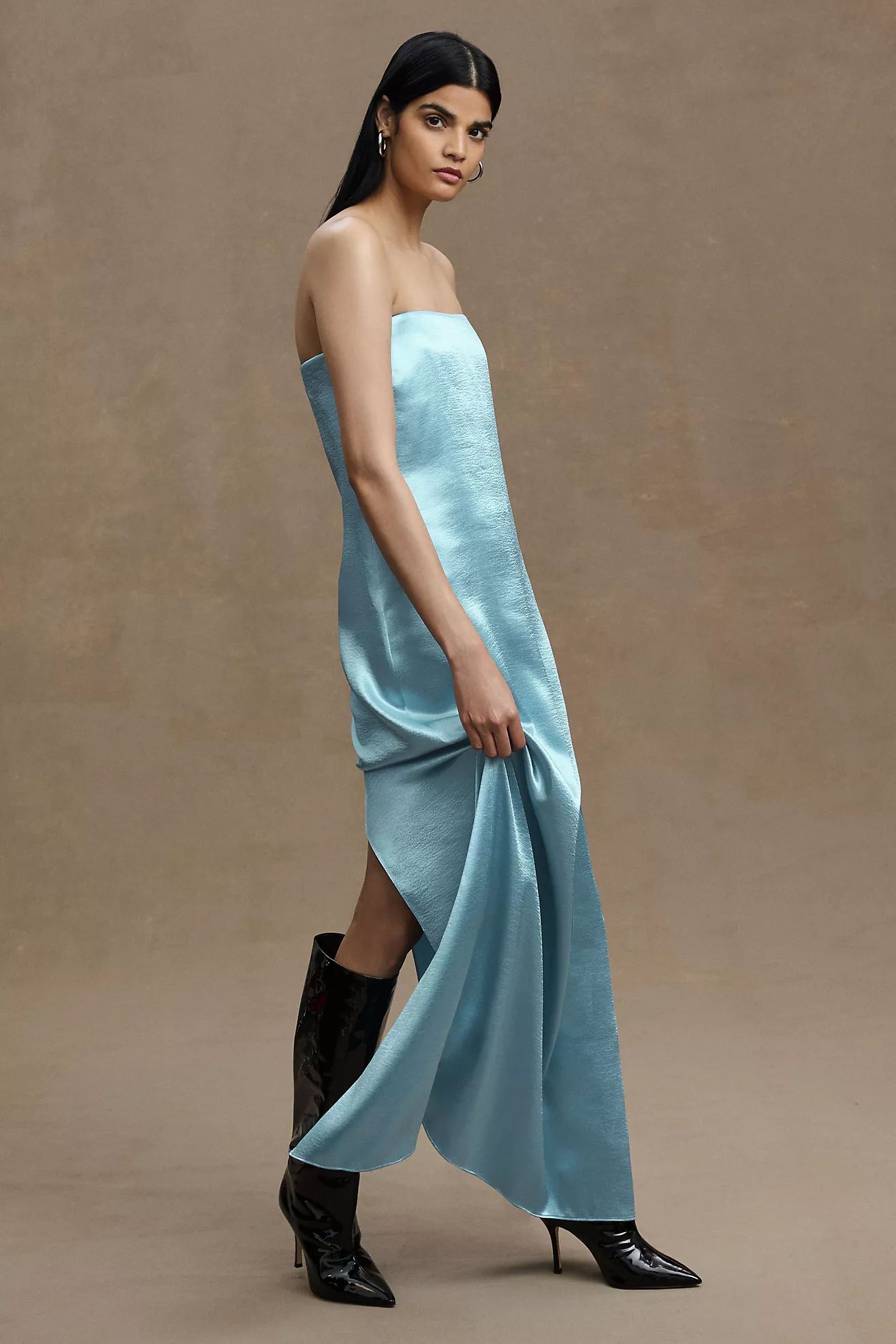 Sachin & Babi Stella Strapless Hammered Back-Slit Satin Gown | Anthropologie (US)