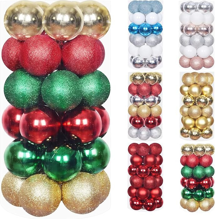 Red Gold Green Christmas Balls Ornaments for Xmas Tree, 30Pcs 60mm Shatterproof Christmas Tree De... | Amazon (US)
