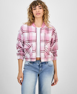 Madden Girl Juniors' Plaid-Print Bomber Jacket - Macy's | Macy's