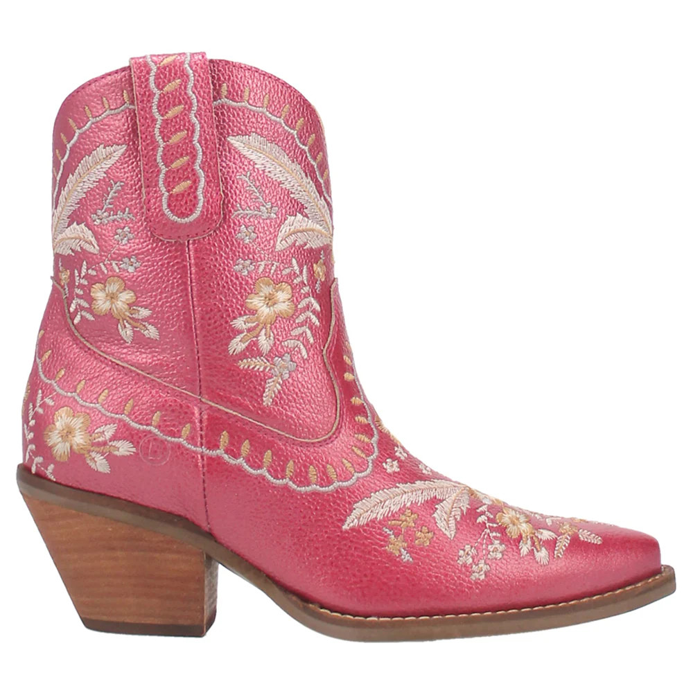 Shop Pink Womens Dingo Primrose Embroidered Floral Snip Toe Cowboy Booties | Shoebacca