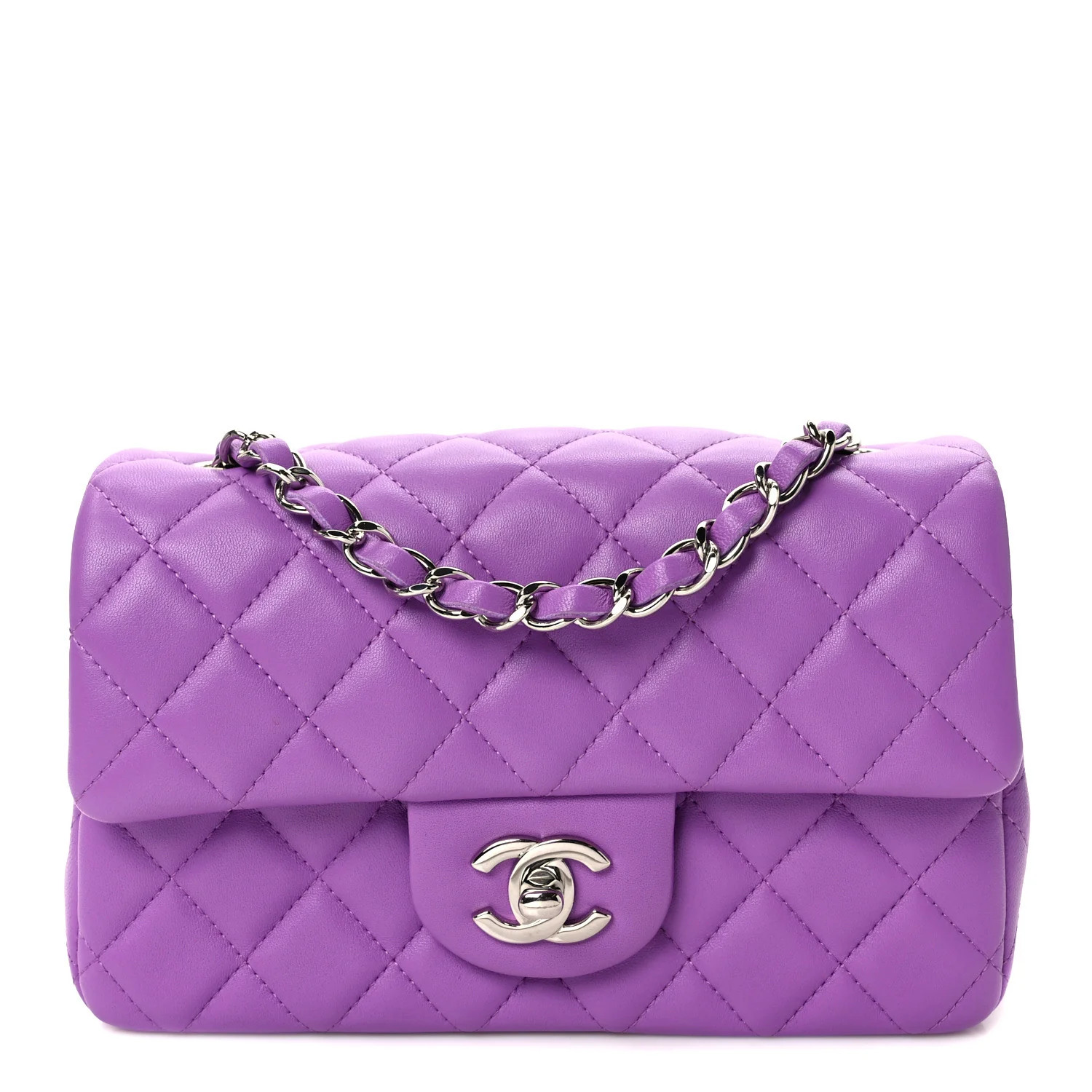 Lambskin Quilted Mini Rectangular Flap Purple | FASHIONPHILE (US)
