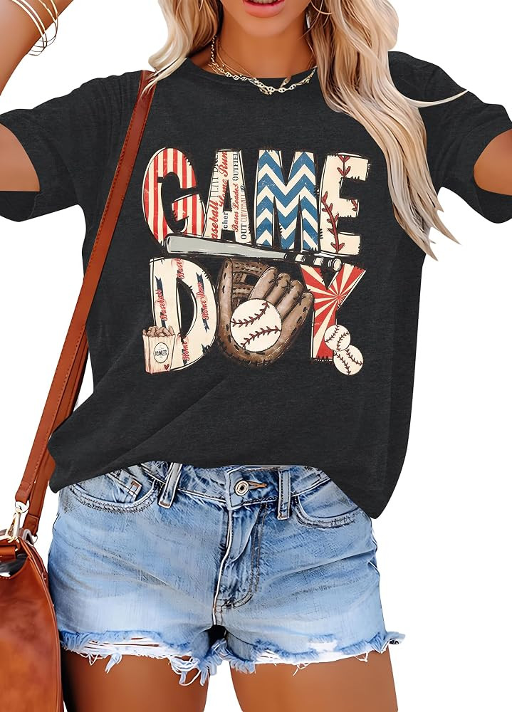 Game Day Shirt Woman Football Baseball Tee Funny Graphic Tops | Amazon (US)