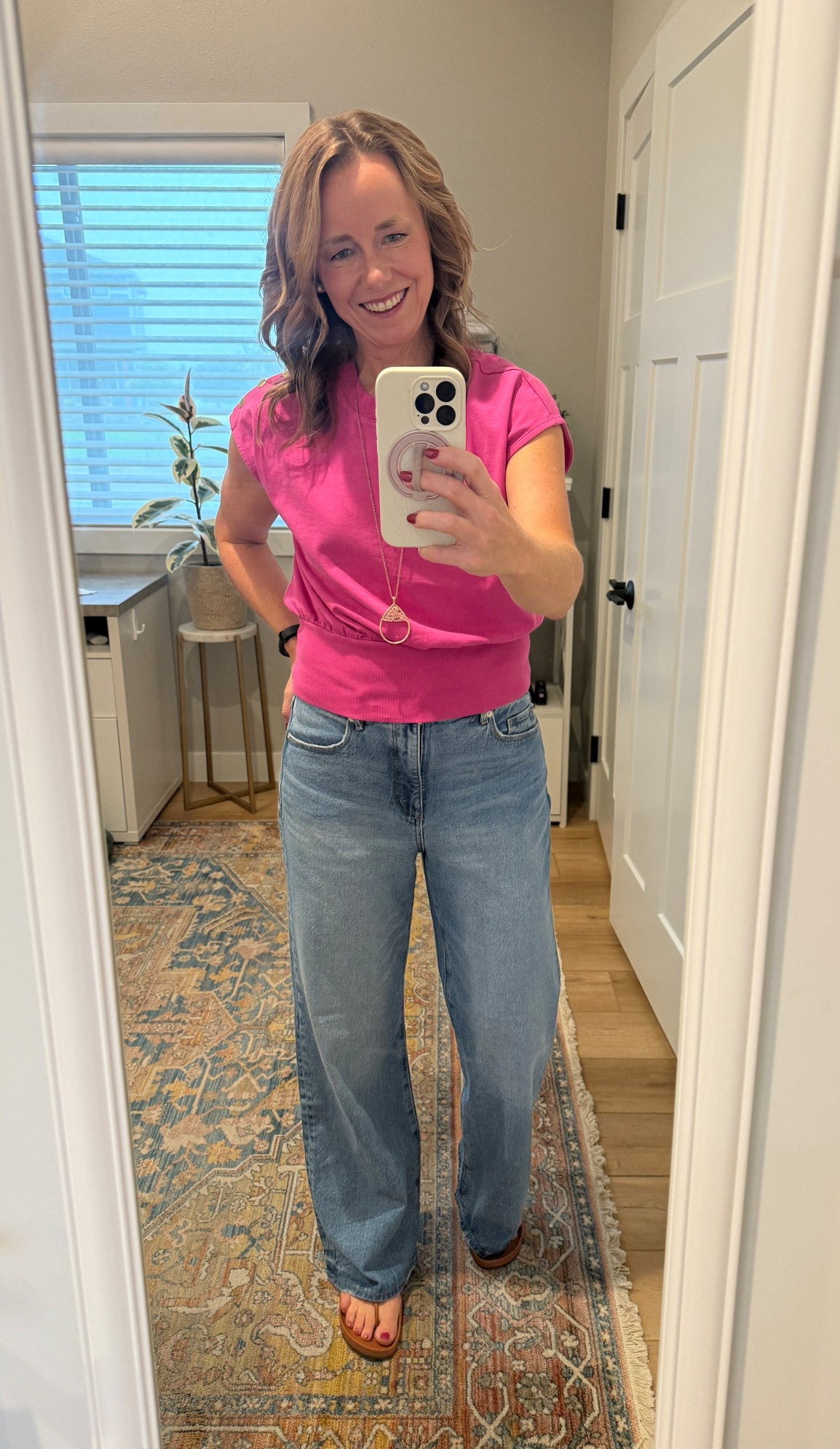 Found this fun top on sale at Ann Taylor.  It has a fun button detail on the one shoulder and comes in other colors.  I may need the black?  It’s super comfy and runs a little big.  I’m in a small.  

Also trying to get on this baggy Jean trend and ordered these high rise vintage indigo from the Loft.  I’d say these run true to size and think I might keep them?  

Paired with my fav sandals for a casual Friday look.  

#LTKSaleAlert #LTKOver40 #LTKMidsize