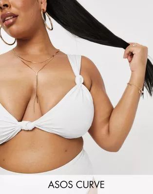 ASOS DESIGN curve recycled mix and match knot crop bikini top in white | ASOS (Global)