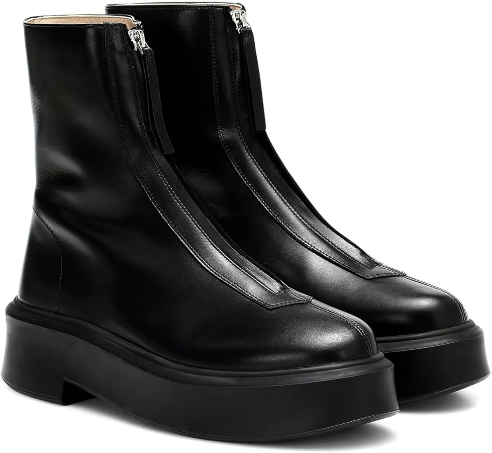 Coutgo Womens Front Zip Ankle Boots Comfortable Platform Flat Chunky Heel Booties Round Toe Casua... | Amazon (US)