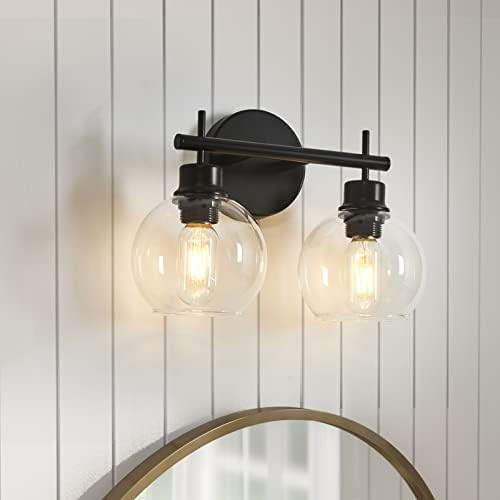 Bathroom Light Fixtures, 3 Light Globe Black Bathroom Vanity Light, Vanity Lights with Metal Base... | Amazon (US)