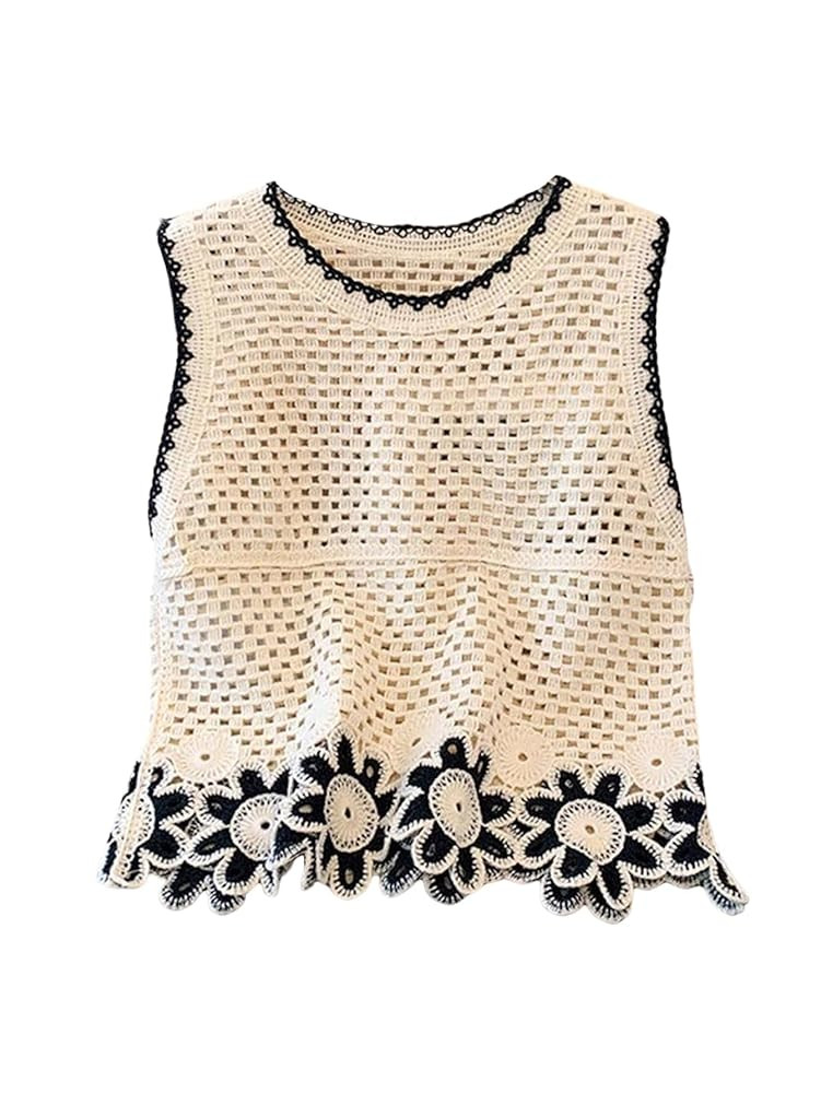 GORGLITTER Women's Crochet Tank Tops Hollow Out Sweater Vest Scoop Neck Sleeveless Cover Up Boho ... | Amazon (US)