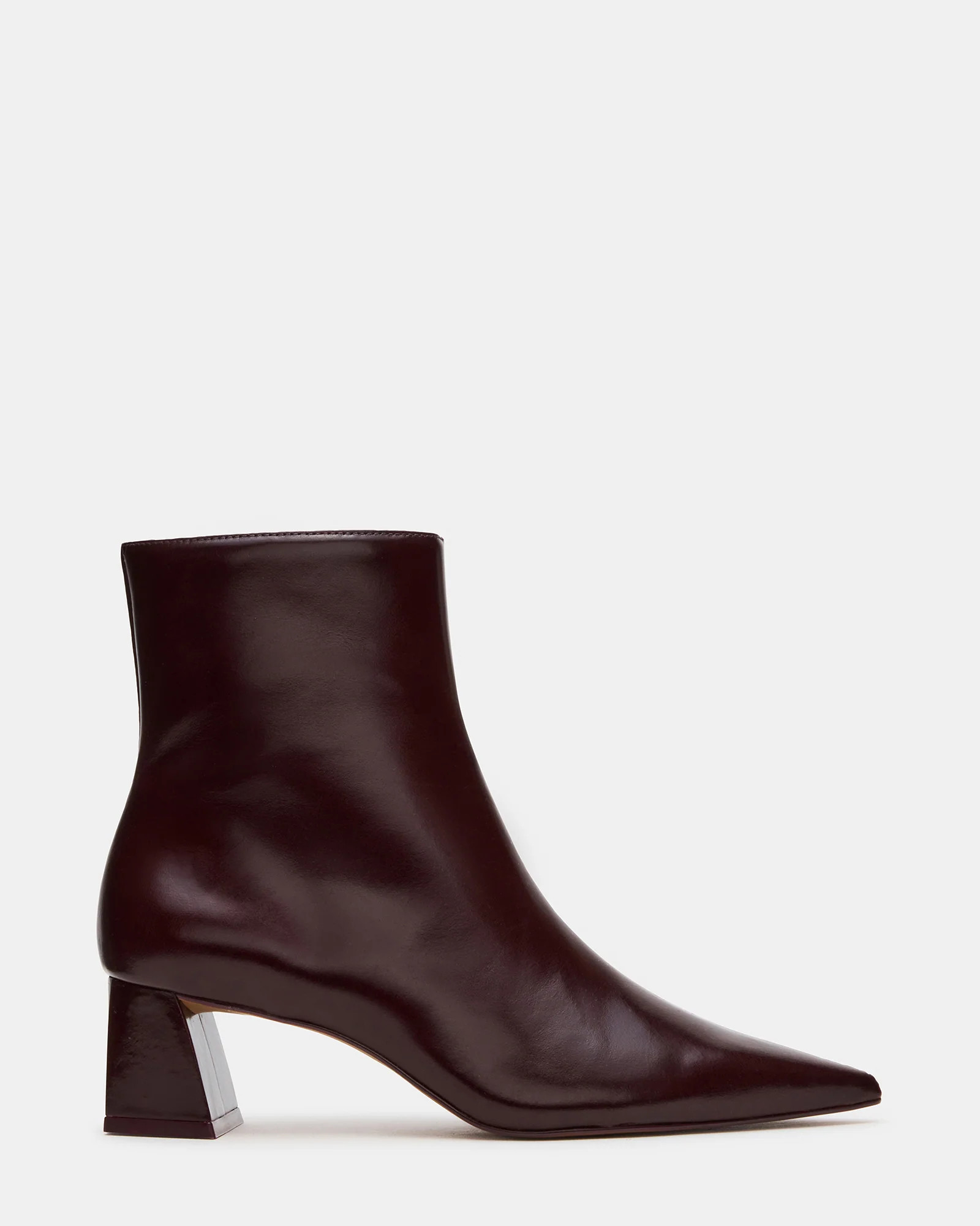 ASHLI Wine Leather Pointed-Toe Block Heel Women's Ankle Boot | Steve Madden (US)
