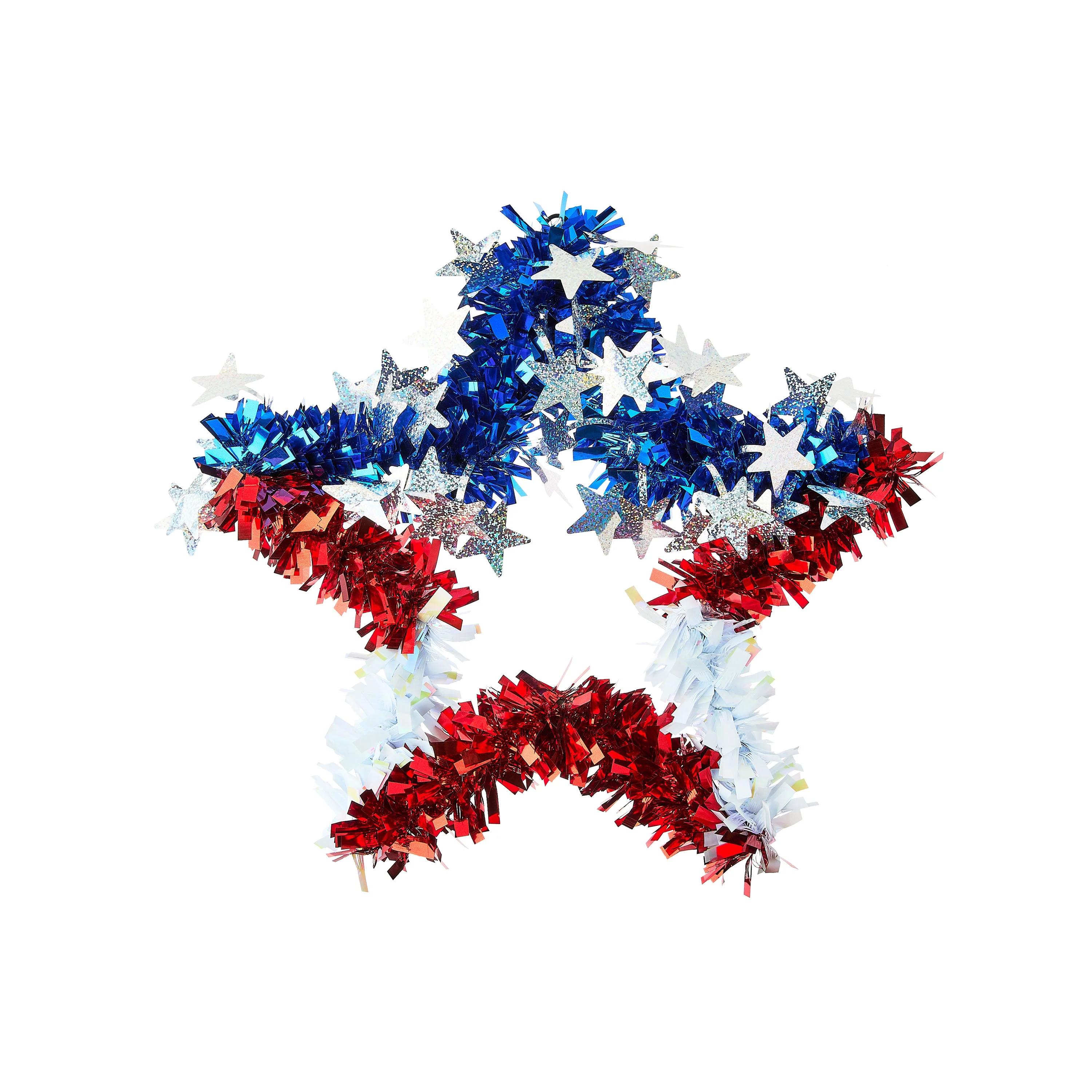 Patriotic Stars and Stripes Tinsel Star Wreath, Red/White/Blue, 13.75", by Way To Celebrate | Walmart (US)