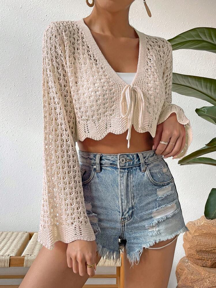 Breezaya Women's Hollow Out Flare Sleeve Casual Spring Summer Cardigan For Vacation Fall Winter Cloth For Women | SHEIN