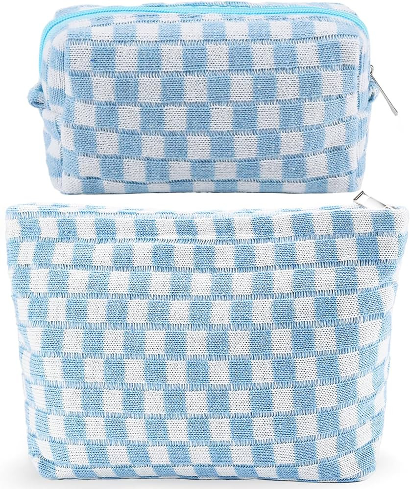 ZLFSRQ 2Pcs Checkered Makeup Bag for Women Large Small Checkered Cosmetic Bag Set Aesthetic Prepp... | Amazon (US)