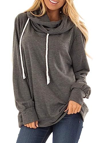 PRETTYGARDEN Women’s Casual Solid Cowl Neck Long Sleeve Drawstring Pullover Sweatshirts Hoodie | Amazon (US)