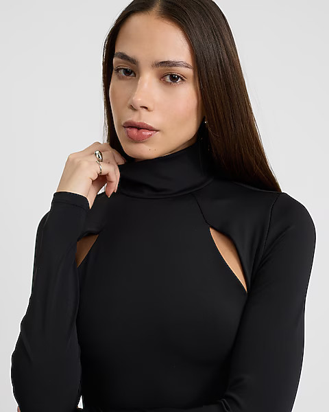 Body Contour High Compression Mock Neck Cutout Cropped Tee | Express