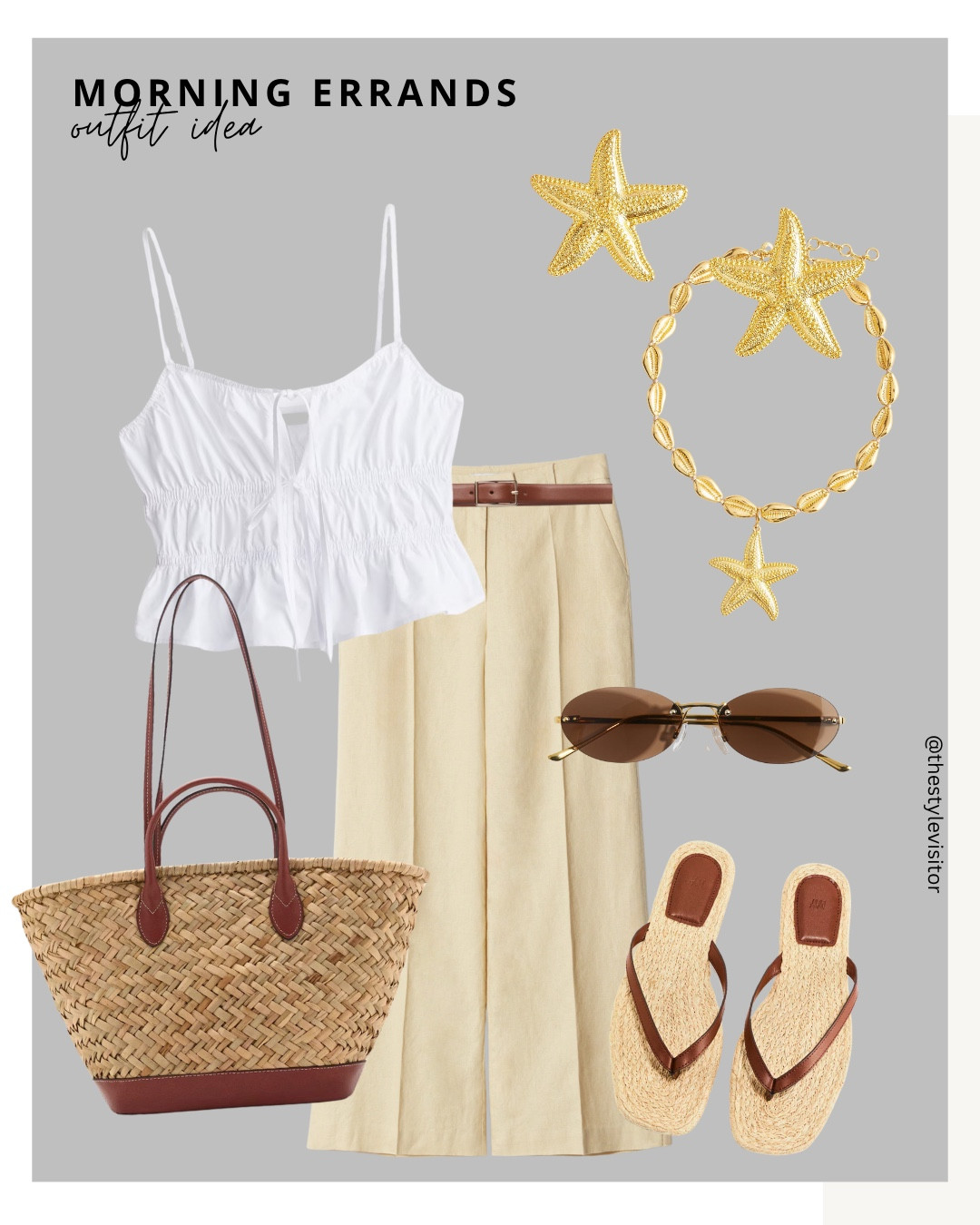 🌴 Breezy whites + natural fibers + starfish jewels = coastal chic perfection 🐚✨ Ideal for vacation mornings or a sunny promenade stroll 🌞👒👜

Like this post to save it to your favourites folder and come back later to shop.

Keywords: white crop top, beige wide-leg trousers, raffia tote, starfish earrings, beachy outfit, summer accessories, linen-inspired, relaxed style, straw details, coastal look, vacation outfit, woven accessories, seaside style, ocean tones, nature-inspired fashion, lightweight outfit, natural textures, summer ready, boho chic, day trip look

#LTKStyleTip #LTKSummerEdit #LTKSeasonal