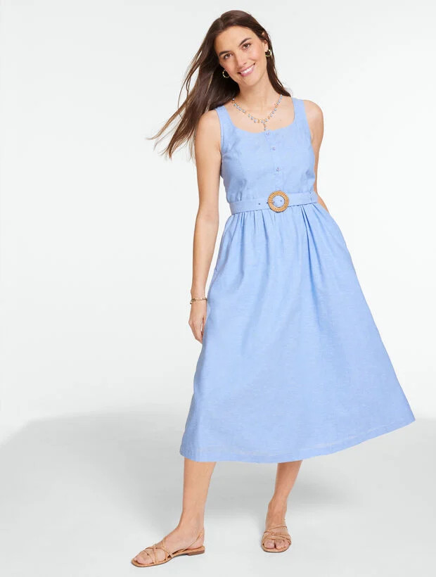 Sleeveless Linen Blend Fit & Flare Dress | Talbots