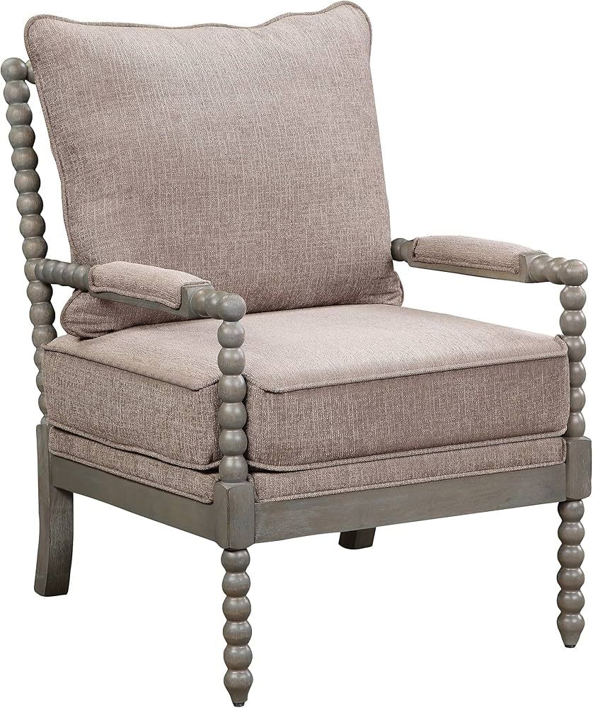 OSP Home Furnishings Abbott Spindle Accent Chair with Padded Spring Seat and Brushed Grey Base, D... | Amazon (US)