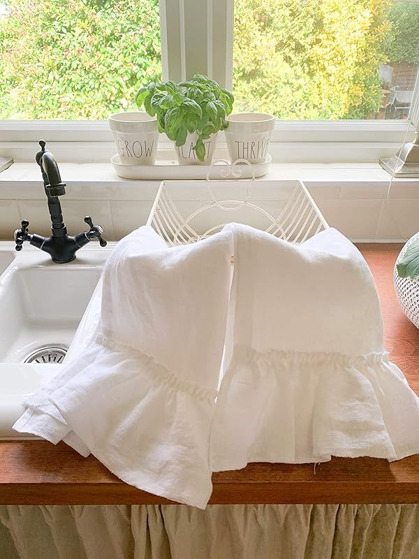 Farmhouse Linen Dish Towel, Linen Tea Towel, Ruffled Linen, Set of 2, Shabby Chic | Amazon (US)