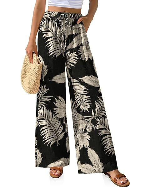 Sampeel Wide Leg Pants for Women Flowy Palazzo Drawstring Elastic Waist Trousers with Pockets Sum... | Amazon (US)