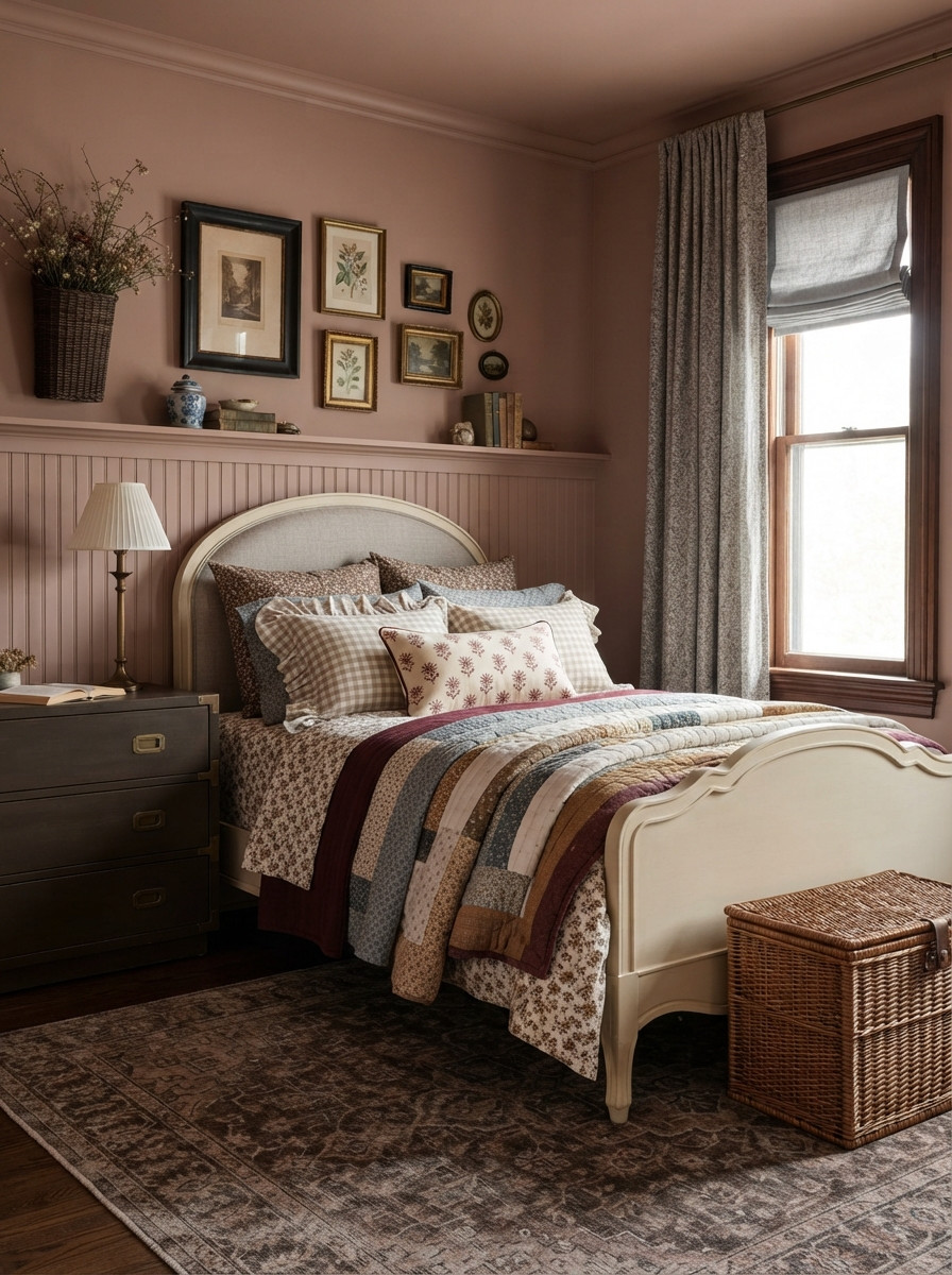 Cozy English Country Bedroom 🤎 This warm, collected bedroom blends cottage charm with modern traditional style through dusty rose walls, beadboard paneling, layered floral bedding, gingham pillows, and a vintage-inspired patchwork quilt. An antique-style gallery wall, pleated table lamp, dark wood campaign nightstand, woven basket, patterned area rug, floral curtains, and warm wood window trim give the room a timeless, lived-in feel. Perfect inspiration for a cozy fall bedroom refresh, grandmillennial decor, cottage bedroom, or vintage English country home.

🖤 If you want to see more content like this, FOLLOW maeveandmodern on LTK, Instagram, and Pinterest! Check out our blog where we post daily, maeveandmodern.com!

English Country Bedroom | Cottage Bedroom Decor | Cozy Fall Bedroom | Modern Traditional Bedroom | Grandmillennial Bedroom | Vintage Inspired Bedroom | Dusty Rose Bedroom | Floral Bedding | Patchwork Quilt | Gingham Pillows | Layered Bedding | Cottagecore Decor | Antique Gallery Wall | Vintage Wall Art | Beadboard Wall | Pleated Lamp Shade | Dark Wood Nightstand | Woven Basket Decor | Patterned Area Rug | Floral Curtains | Warm Neutral Decor | Collected Interiors | Traditional Home Decor | Cozy Bedroom Ideas | Fall Home Decor | Cottage Home Inspiration

#LTKHome #LTKSaleAlert #LTKFindsUnder100 #LTKSeasonal 

 
