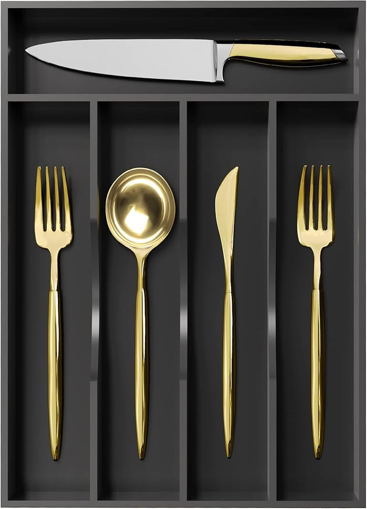 Black Silverware Organizer 10 In Utensil Organizer Silverware Tray for Drawer Cutlery Flatware Or... | Amazon (US)