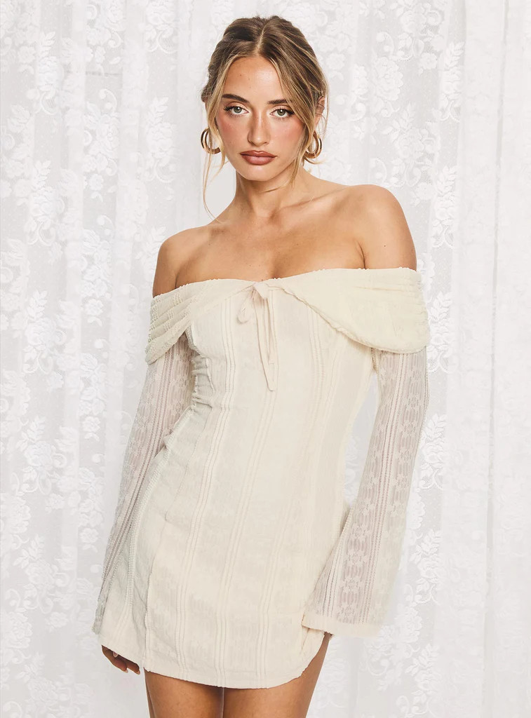 Colettie Long Sleeve Mini Dress Cream | Princess Polly US