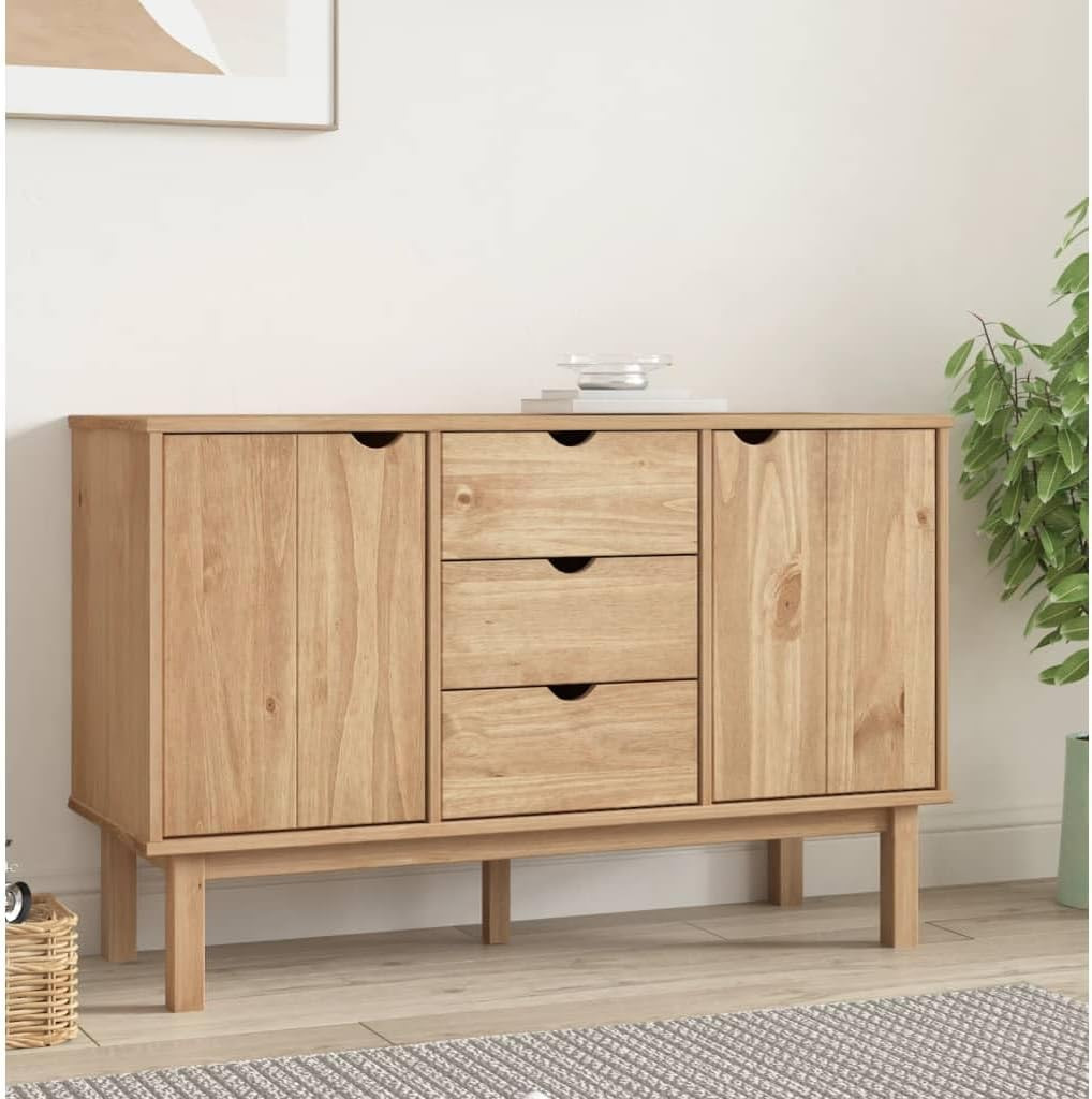 vidaXL Solid Pine Wood OTTA Sideboard, Scandinavian Design, Brown, Storage Unit with 3 Drawers an... | Amazon (US)