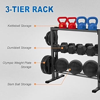 JX FITNESS 3 Tier Weights Storage Rack for Dumbbells, Weight Plates, and Kettlebells (1100 Pounds... | Amazon (US)