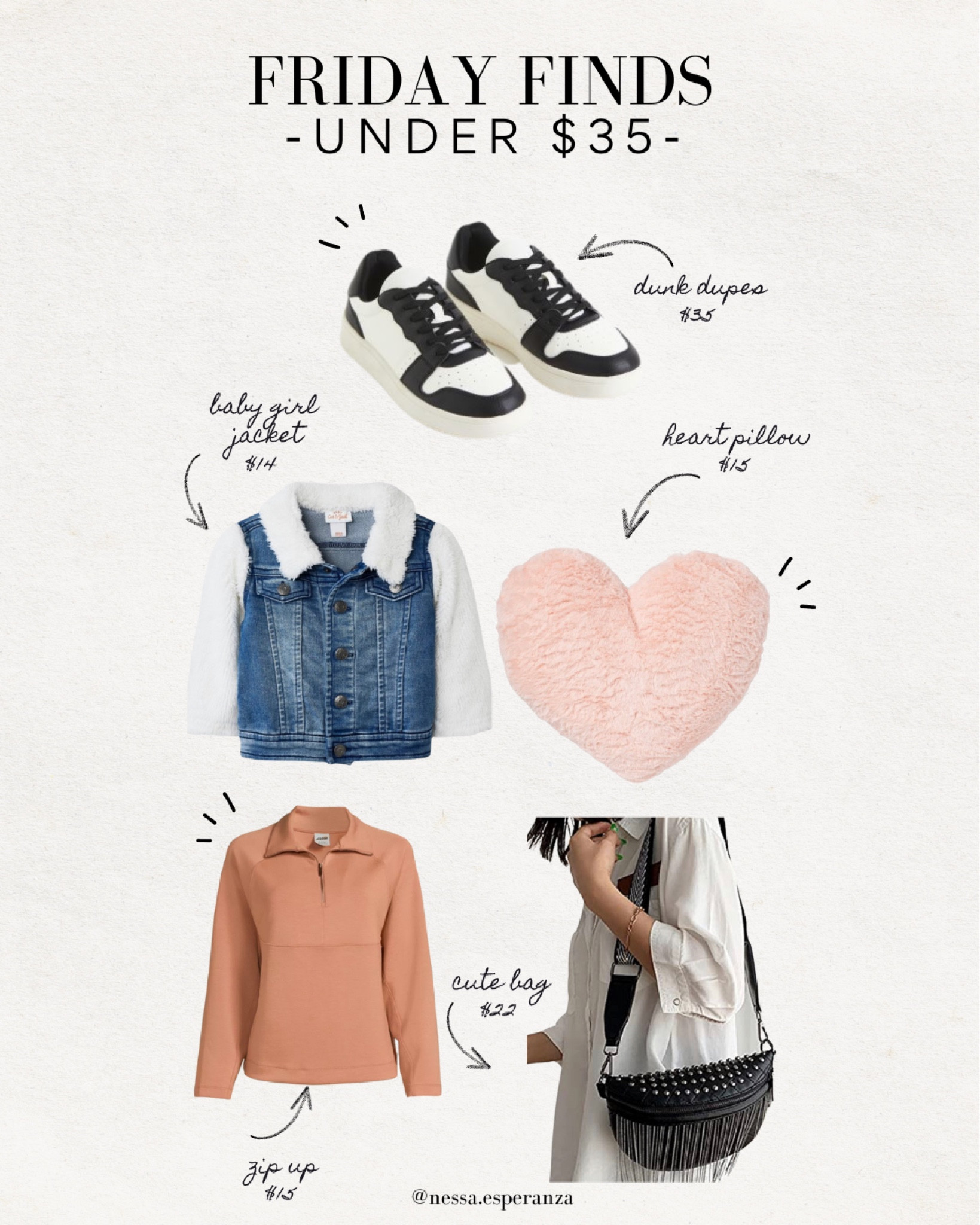 FRIDAY FINDS 1/20/23

Panda dunks, panda dunks dupe, sneakers, Valentine’s Day decor, baby girl clothes, zip up sweater, cross body bag, under $35, sale, on sale, Friday finds 

#LTKsalealert #LTKfamily #LTKunder50