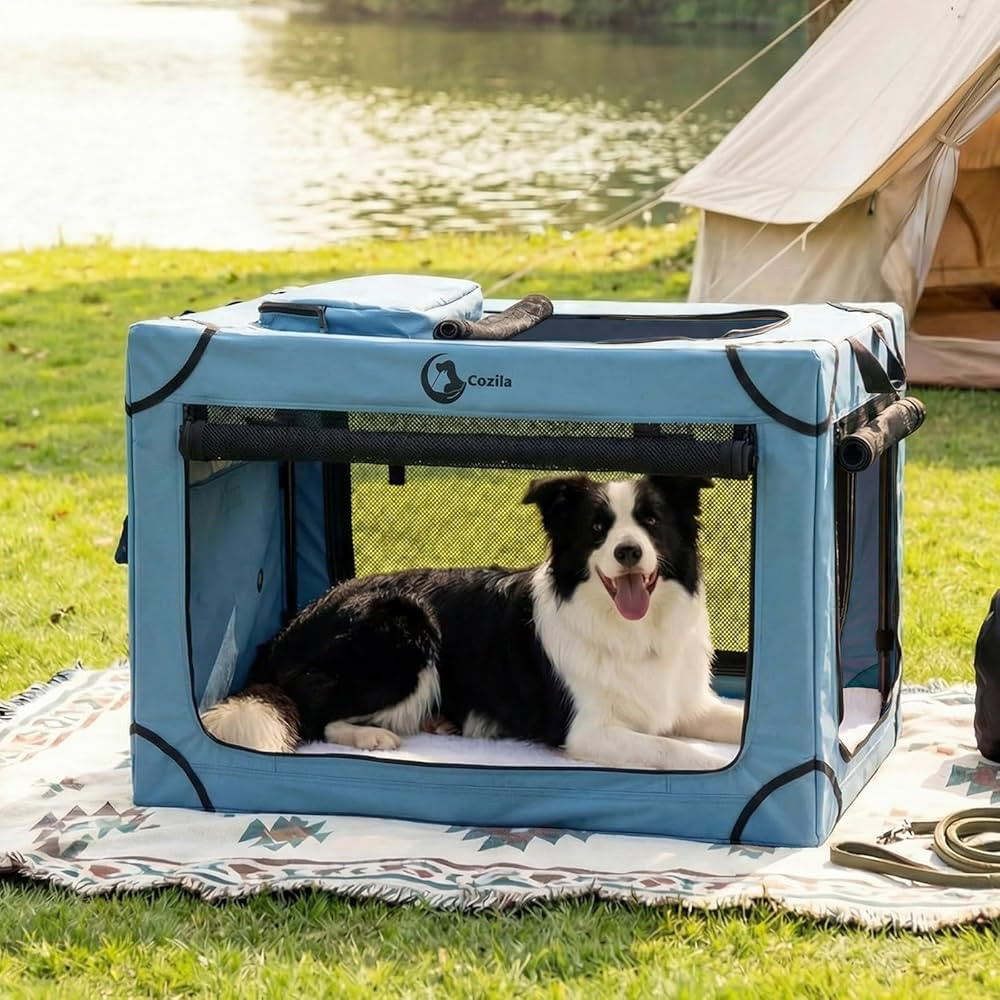 Portable Collapsible Dog Crate for Large Dogs, 4 Mesh Doors & 2 Storage Bags, Indoor Outdoor Trav... | Amazon (US)