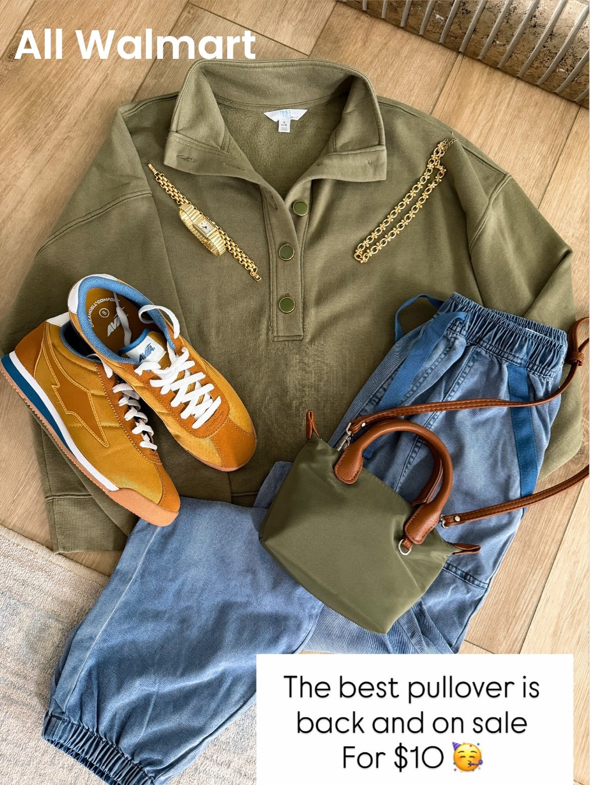 This Walmart outfit is the definition of comfortable and cute! 💚 I love this olive snap-button pullover paired with these lightweight chambray joggers for an effortless everyday look. Finished with sporty sneakers and a cute crossbody bag, it’s the perfect outfit for travel days, errands, coffee runs, school pick-up, or busy weekends.

These versatile basics are pieces you’ll wear on repeat all season long, and they’re budget-friendly too!

#WalmartFashion #WalmartFinds #WalmartStyle #CasualOutfit #AthleisureStyle #TravelOutfit #MomStyle #EverydayFashion #AffordableFashion #FallStyle #ComfyStyle #Joggers #PulloverStyle #SneakerStyle #OOTD #WeekendStyle #StyleInspiration #AffordableStyle #FashionFinds #TransitionalFashion
