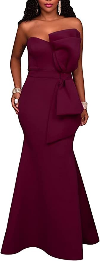MAYFASEY Women's Sexy Off The Shoulder Oversized Bow Applique Evening Gown Party Maxi Dress | Amazon (US)