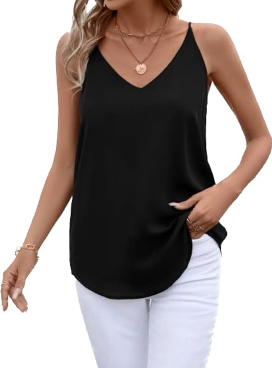 Evera B Womens V Neck Spaghetti Strap Tank Tops Dressy Casual Camisole Blouses Sleeveless Loose C... | Amazon (US)